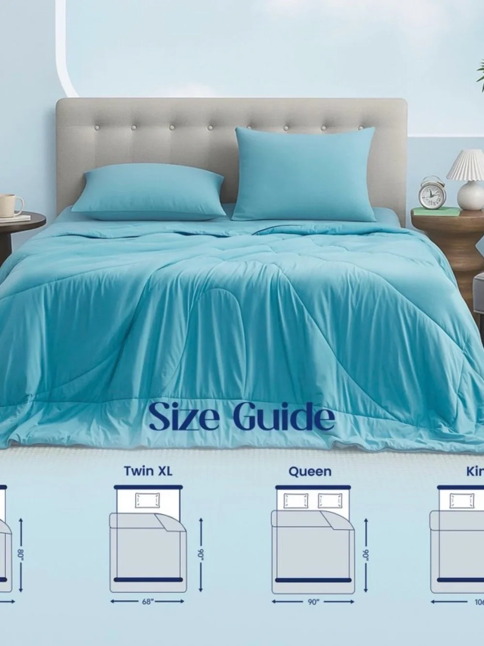Cooling and breathable Light Blue Comforter with Dark Piping -